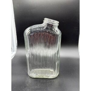Vintage Clear Glass Flask Bottle Ribbed Design Unique‎ Shape